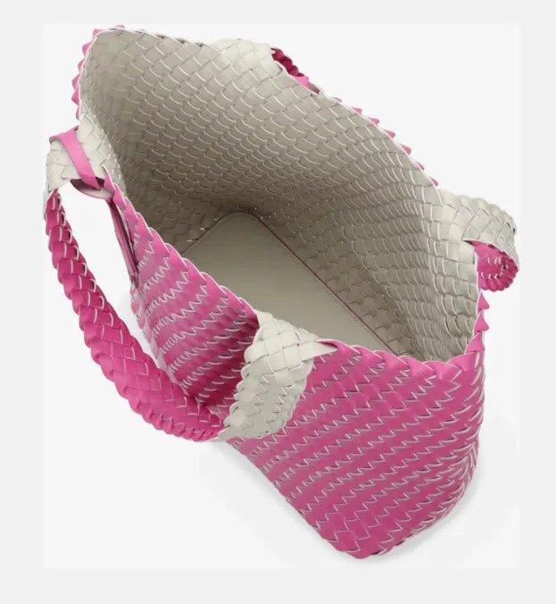 The Reversible Woven Tote in Hot Pink & Sand