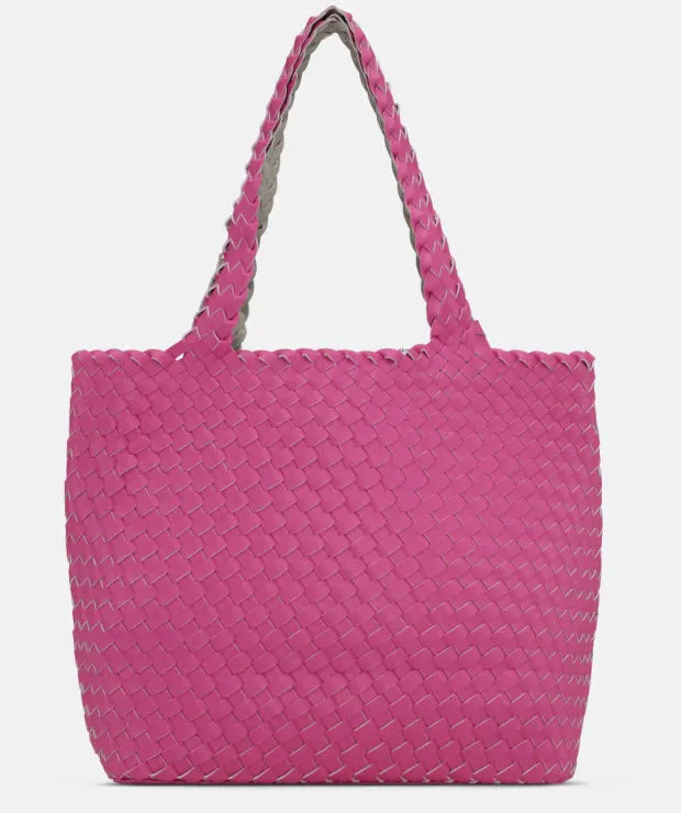 The Reversible Woven Tote in Hot Pink & Sand