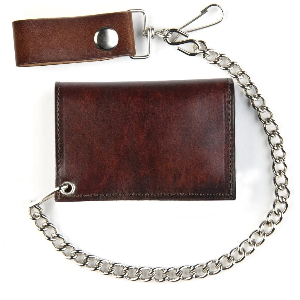 Tri-fold Chain Wallet - Brown Leather