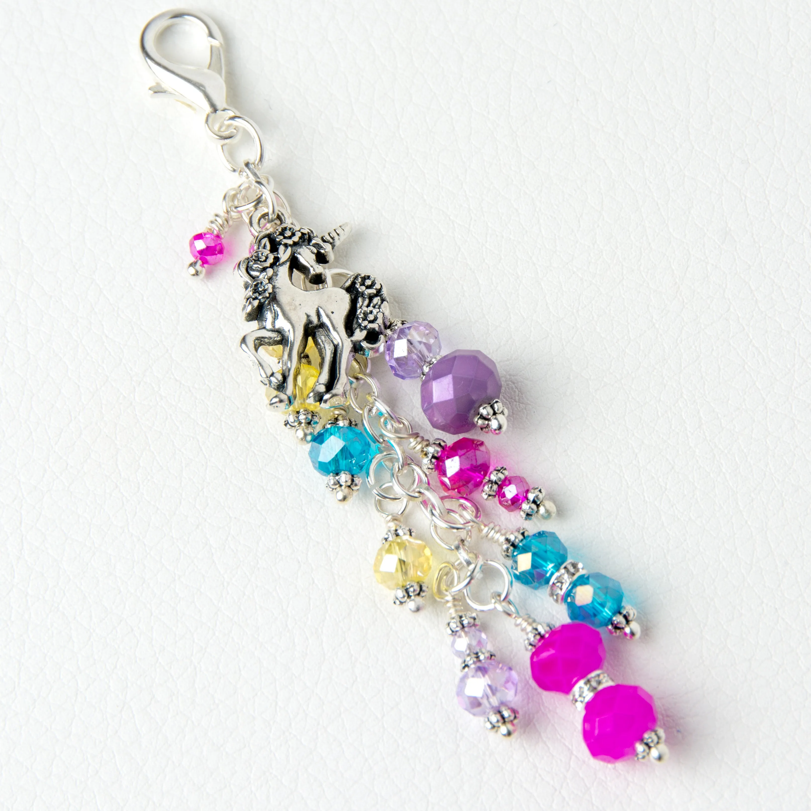 Unicorn Planner Charm with Pink, Purple and Yellow Crystal Dangle