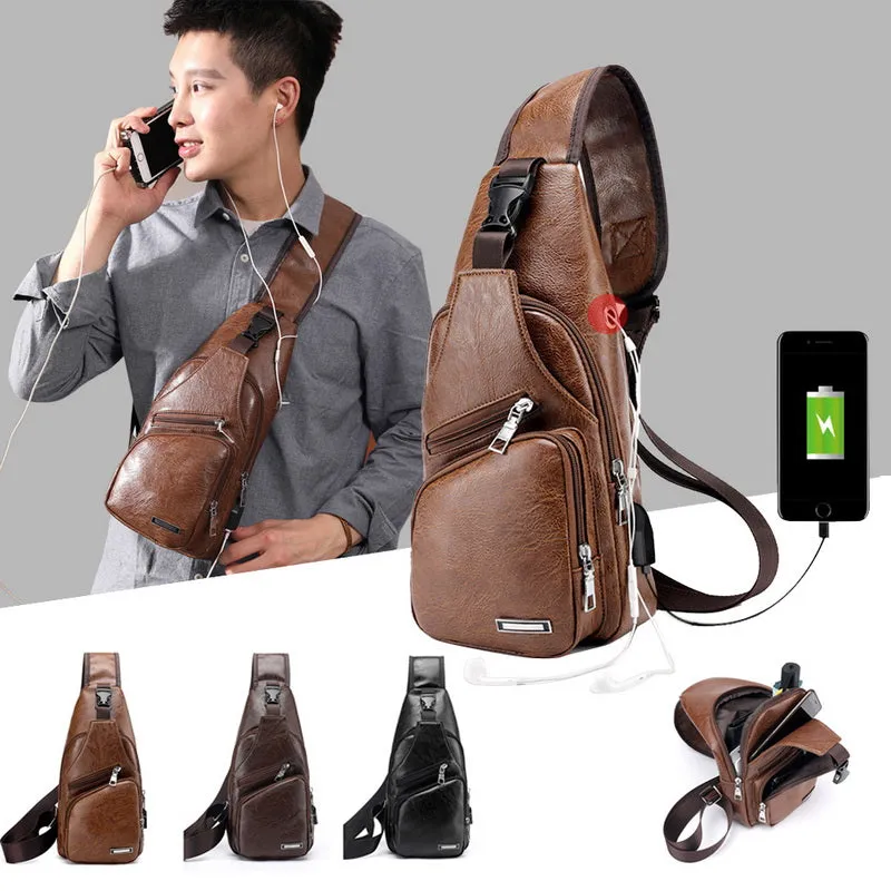 USB Charger PU PVC Shoulder Diagonal Cross Body Bags