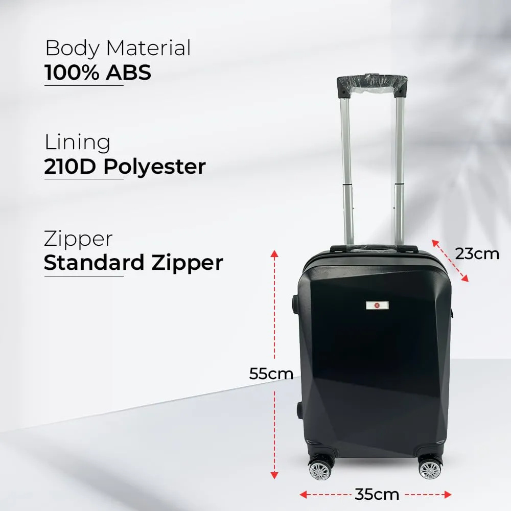 USHA SHRIRAM ABS (Cabin Bag) 20 inch Black Luggage Bag (55cm)|Trolley Suitcase For Travel | Travel Luggage for Men Women |360 Degree Wheel | Travel Bags For Luggage Trolley | Carry On Suitcase (Black)