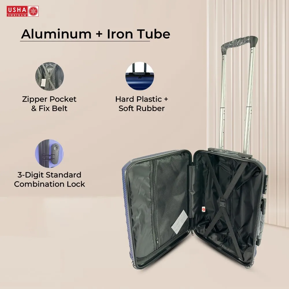 USHA SHRIRAM Polypropylene (Cabin Bag) 20 inch Luggage Bag (55cm)|Trolley Suitcase for Travel | Travel Luggage for Men Women |360 Wheel | Travel Bags for Luggage Trolley | Carry On Suitcase (Blue)