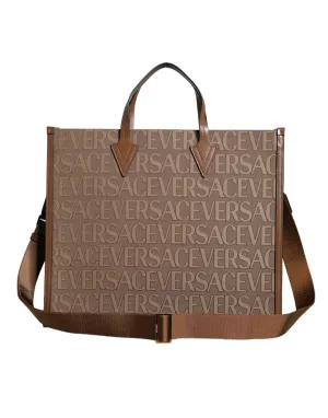 Versace Nude Brown WordPrint Bag