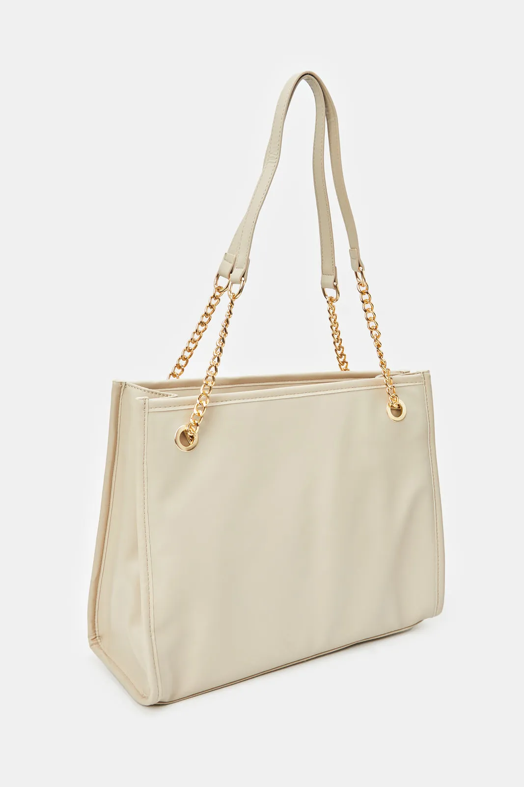 Women Beige Quilted Tote Bag