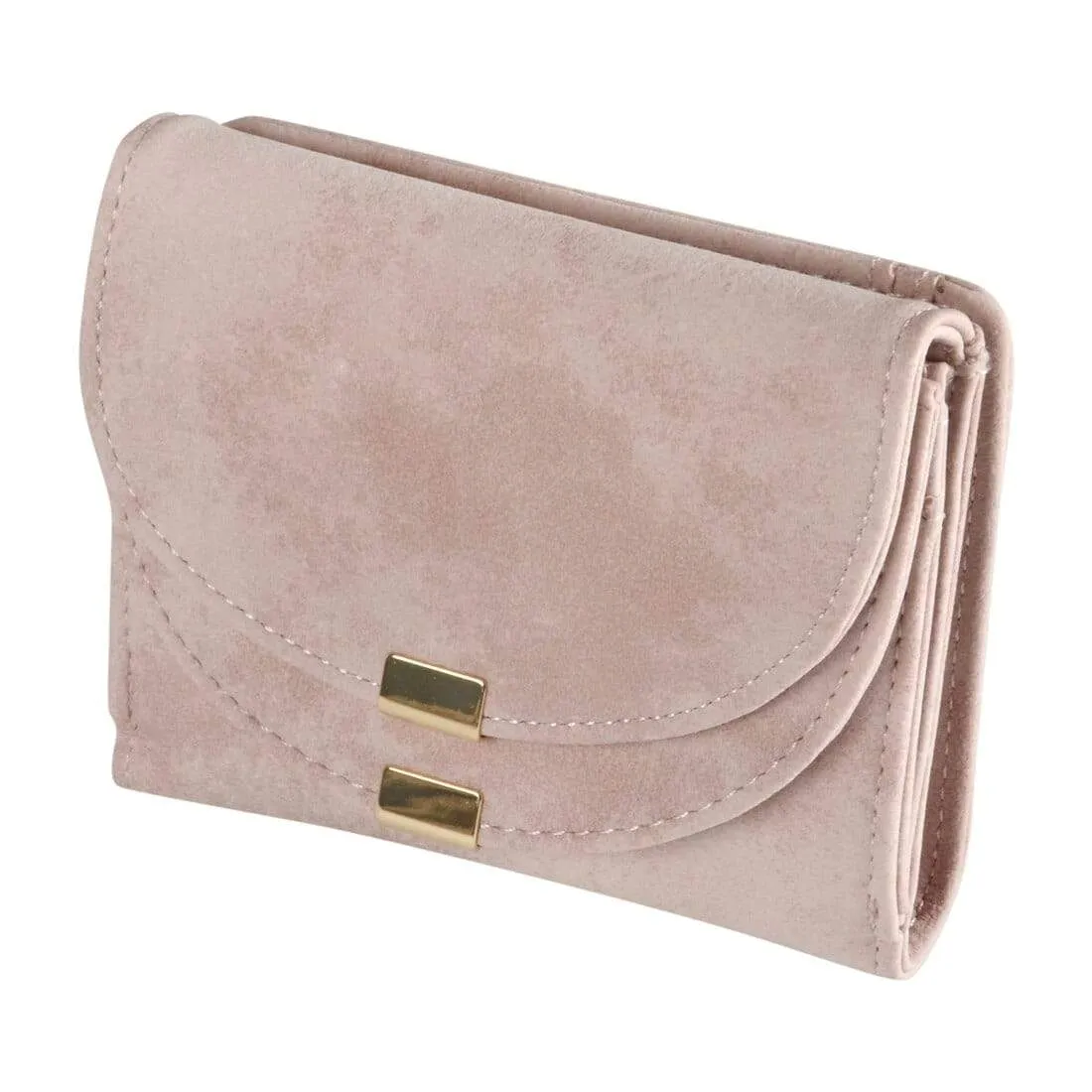 Womens Ava Small Suedette Purse Fold Over - Natural Blue Pink