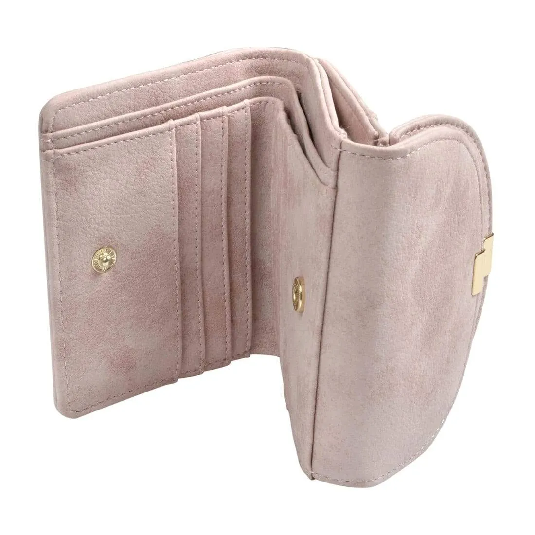 Womens Ava Small Suedette Purse Fold Over - Natural Blue Pink