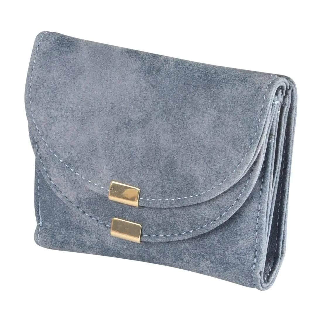 Womens Ava Small Suedette Purse Fold Over - Natural Blue Pink