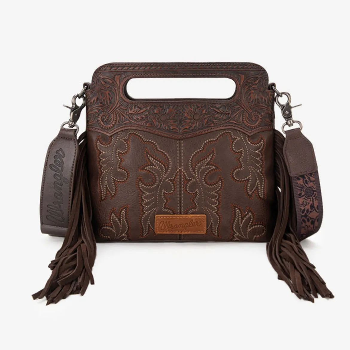 Wrangler Tooled Fringe Crossbody Bag Coffee